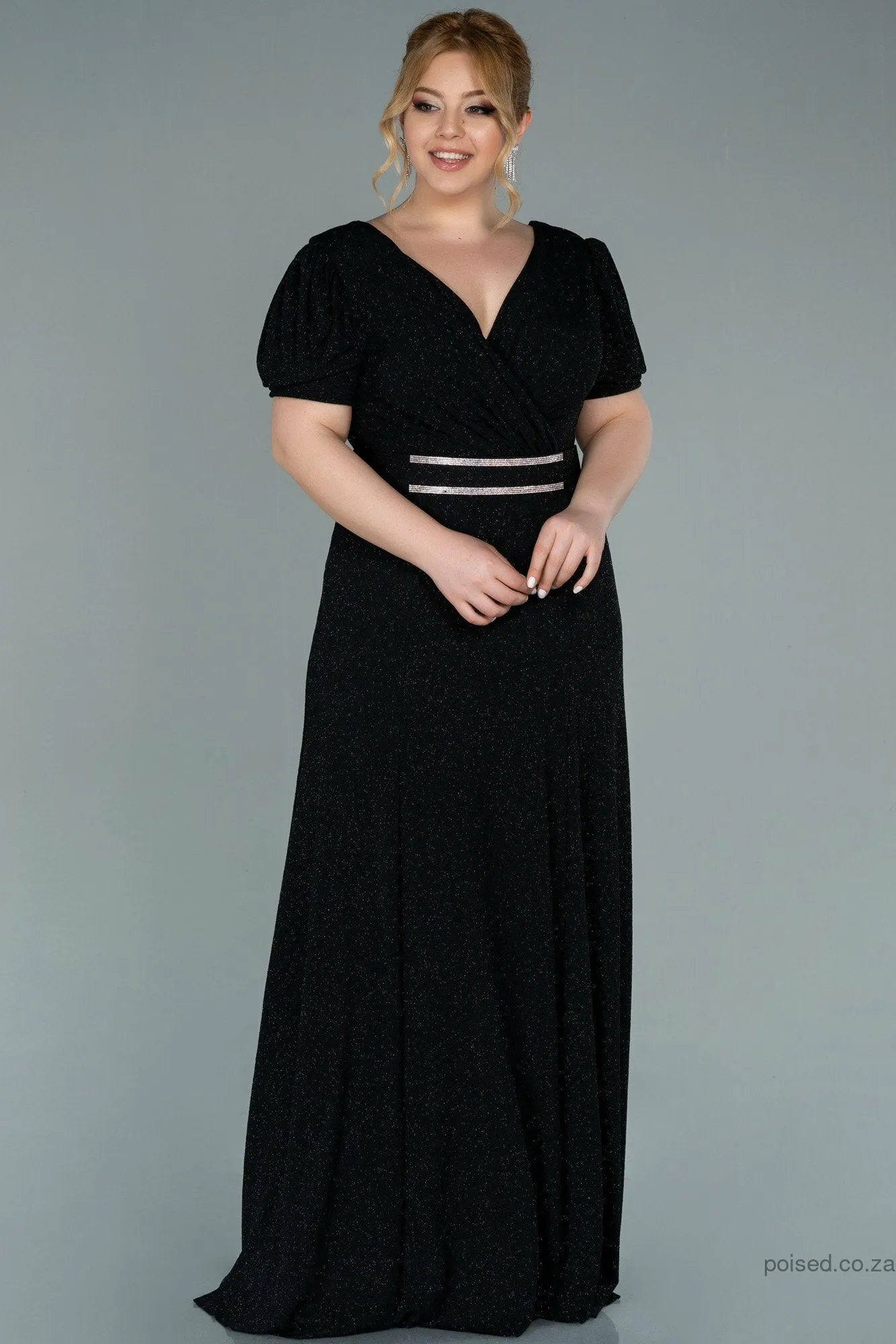 29957 Black Belted Shimmer Dress