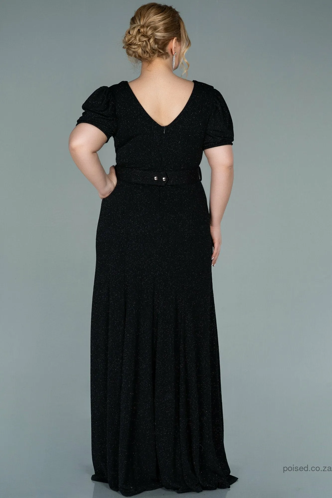 29957 Black Belted Shimmer Dress