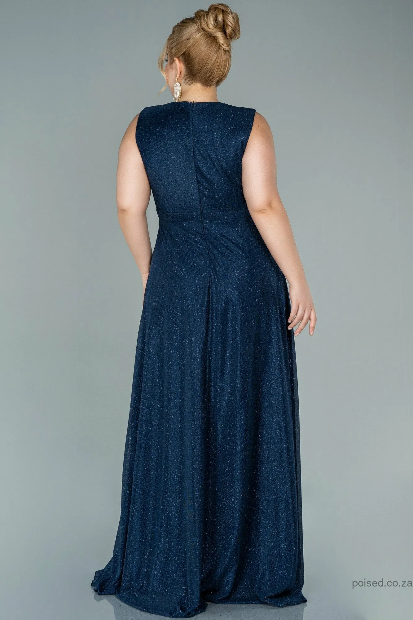 29964 Navy Blue Shimmer Maxi A-Line Dress