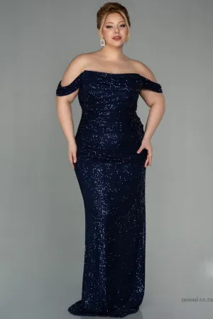 30017 Navy Blue Off-Shoulder Sequins Dress