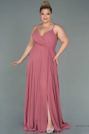 30202 Dusty Pink Back Cross Strap Slit Chiffon Dress