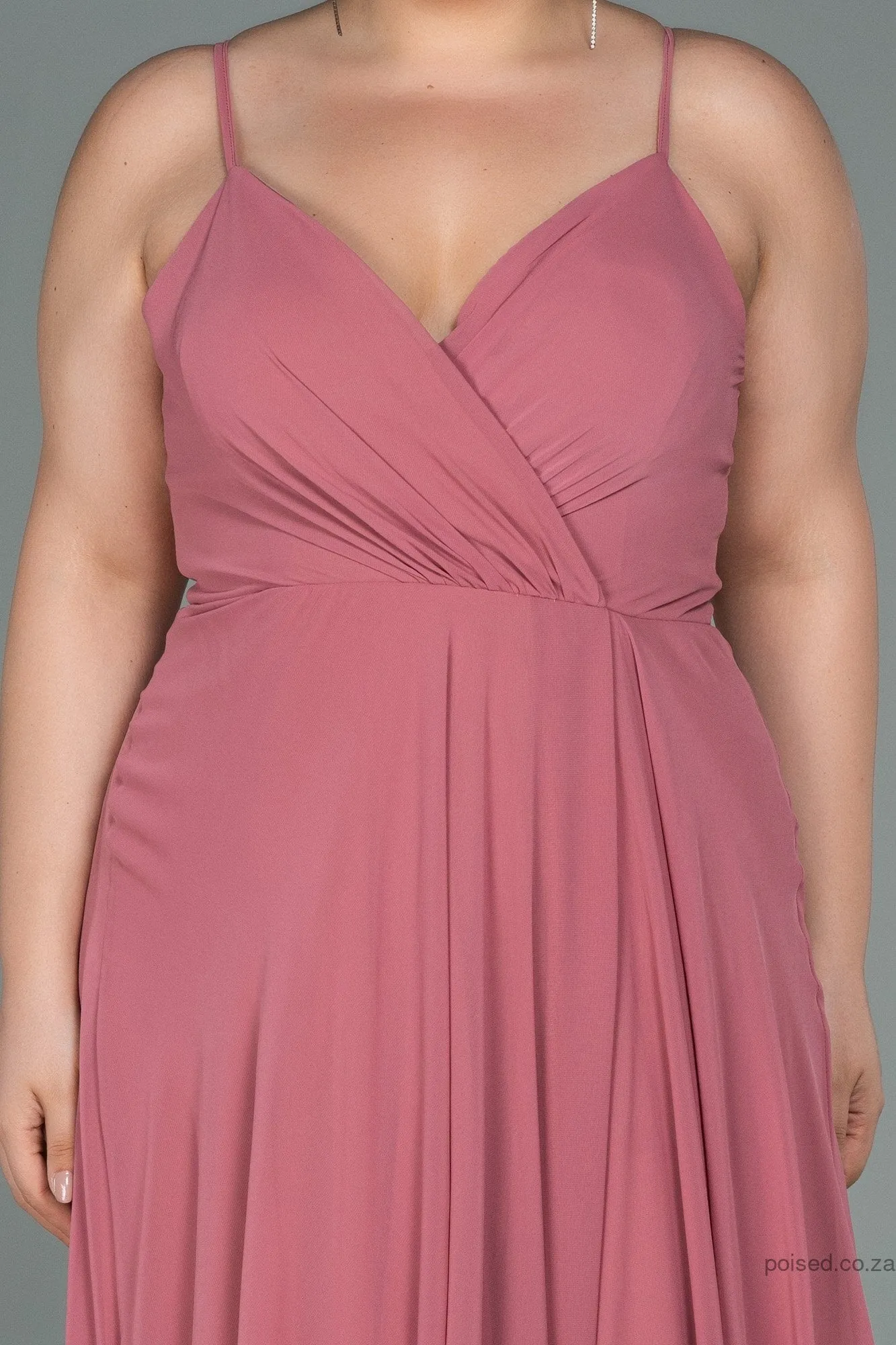 30202 Dusty Pink Back Cross Strap Slit Chiffon Dress
