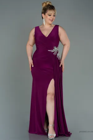 30226 Plum Accessorised Draped Slit Dress