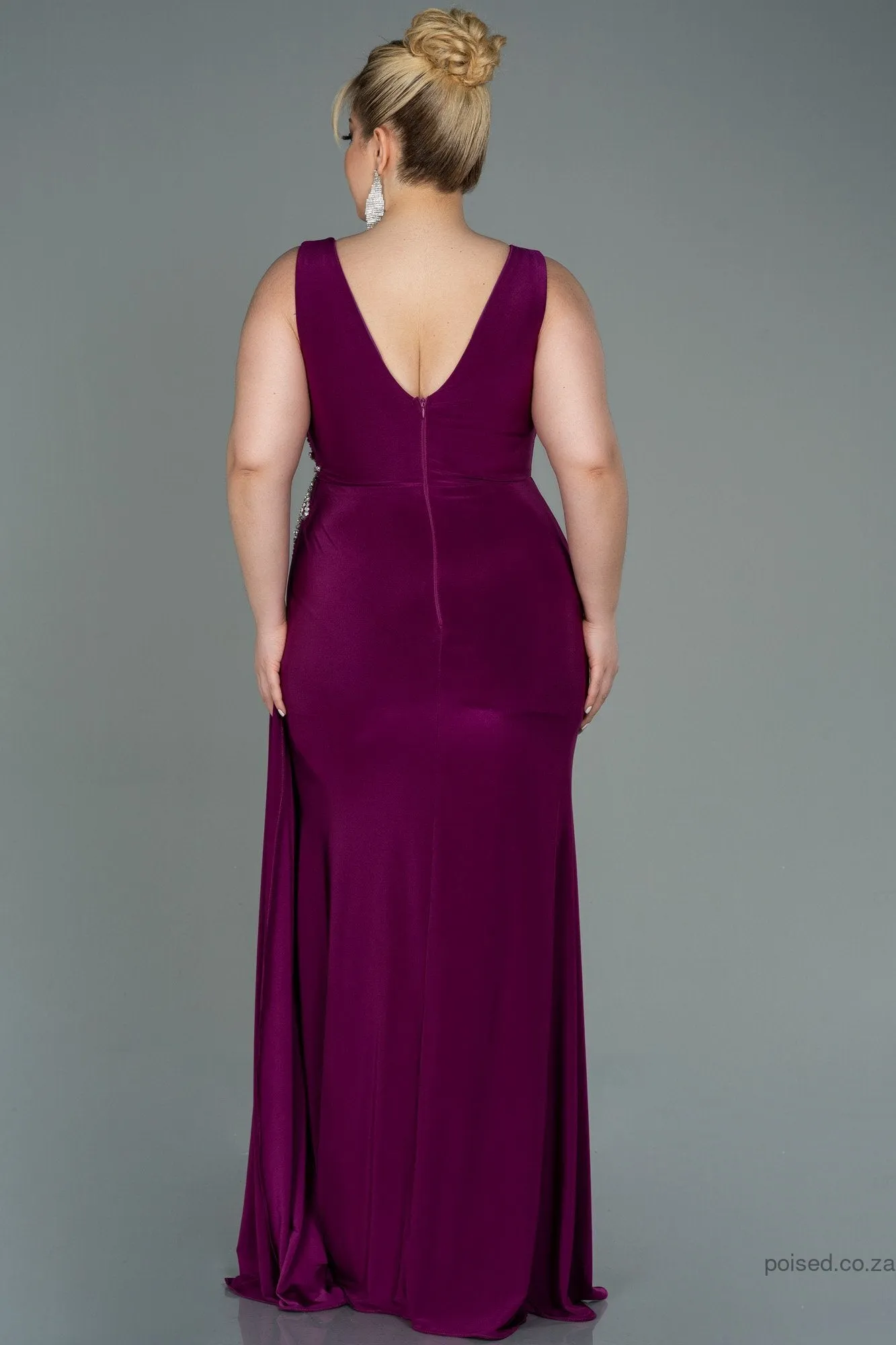 30226 Plum Accessorised Draped Slit Dress