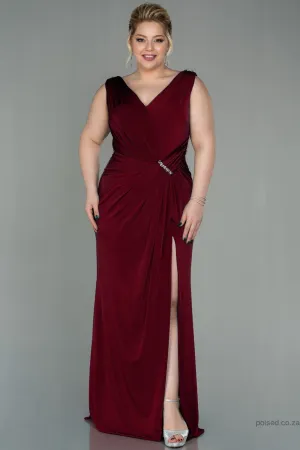 30276 Burgundy Slit Draped Dress