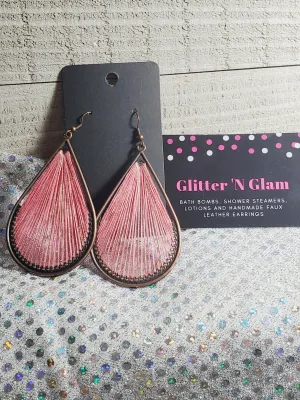 309 Pink String Metal Teardrop Dangle Earrings