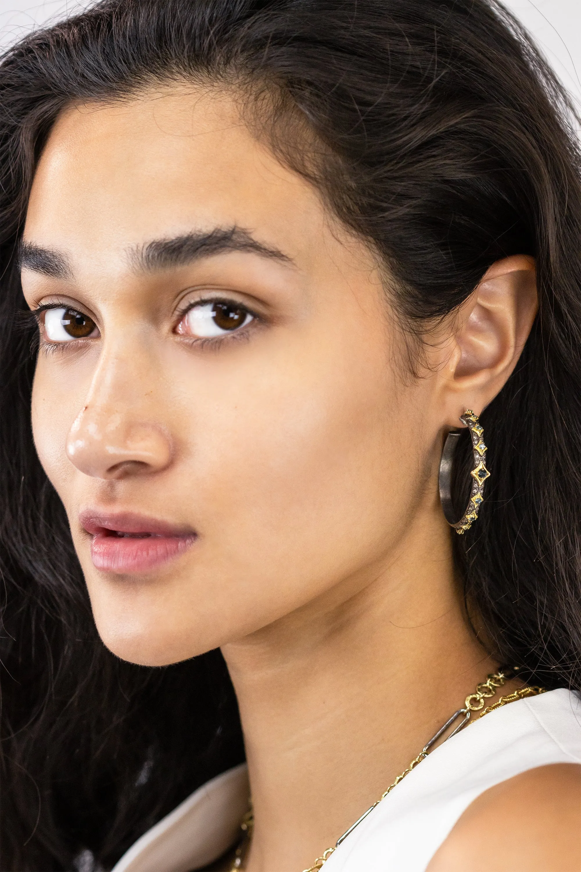 35MM LONDON BLUE TOPAZ CRIVELLI HOOP EARRING