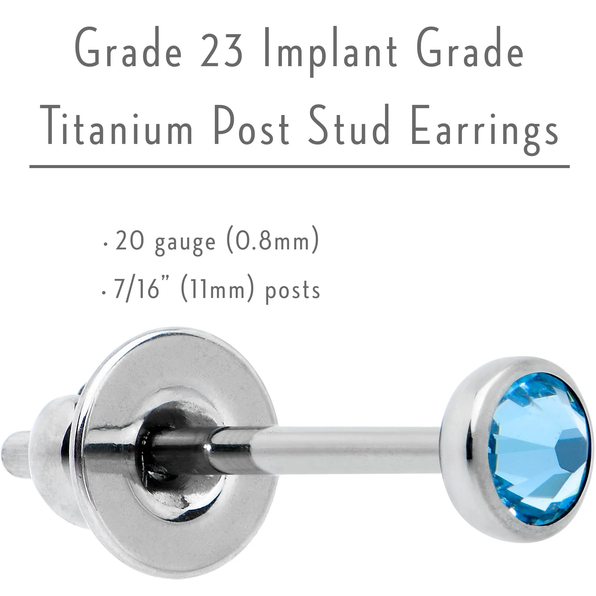 3mm Blue Crystal Implant Grade Titanium Stud Earrings