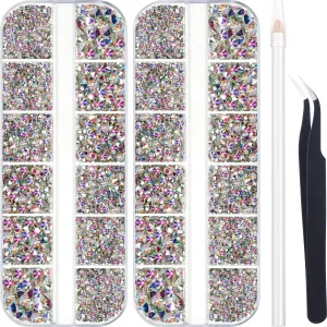 4488 Pieces Nail Art Rhinestones Crystal Flatback Rhinestones with Rhinestone Picker Pick Up Tweezers for Nails Art Clothes Shoes Bags Decoration (Colorful, AB Color and Clear)
