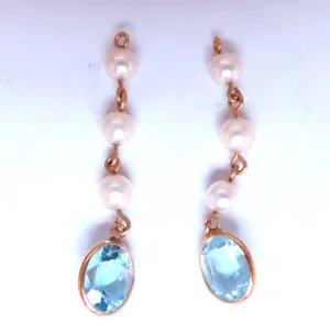 4ct Natural Blue Topaz Dangle Earrings 14kt 65554