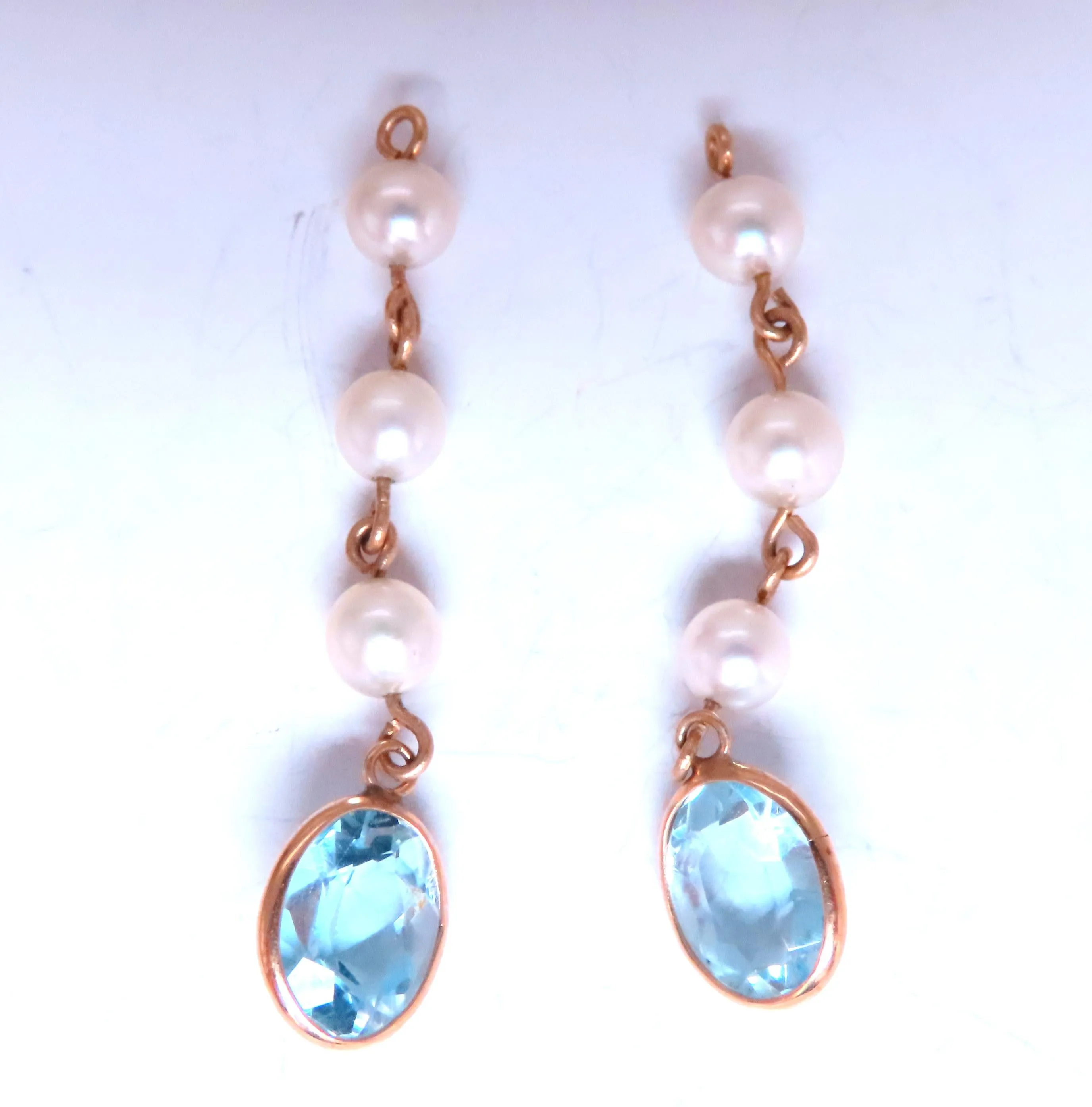4ct Natural Blue Topaz Dangle Earrings 14kt 65554