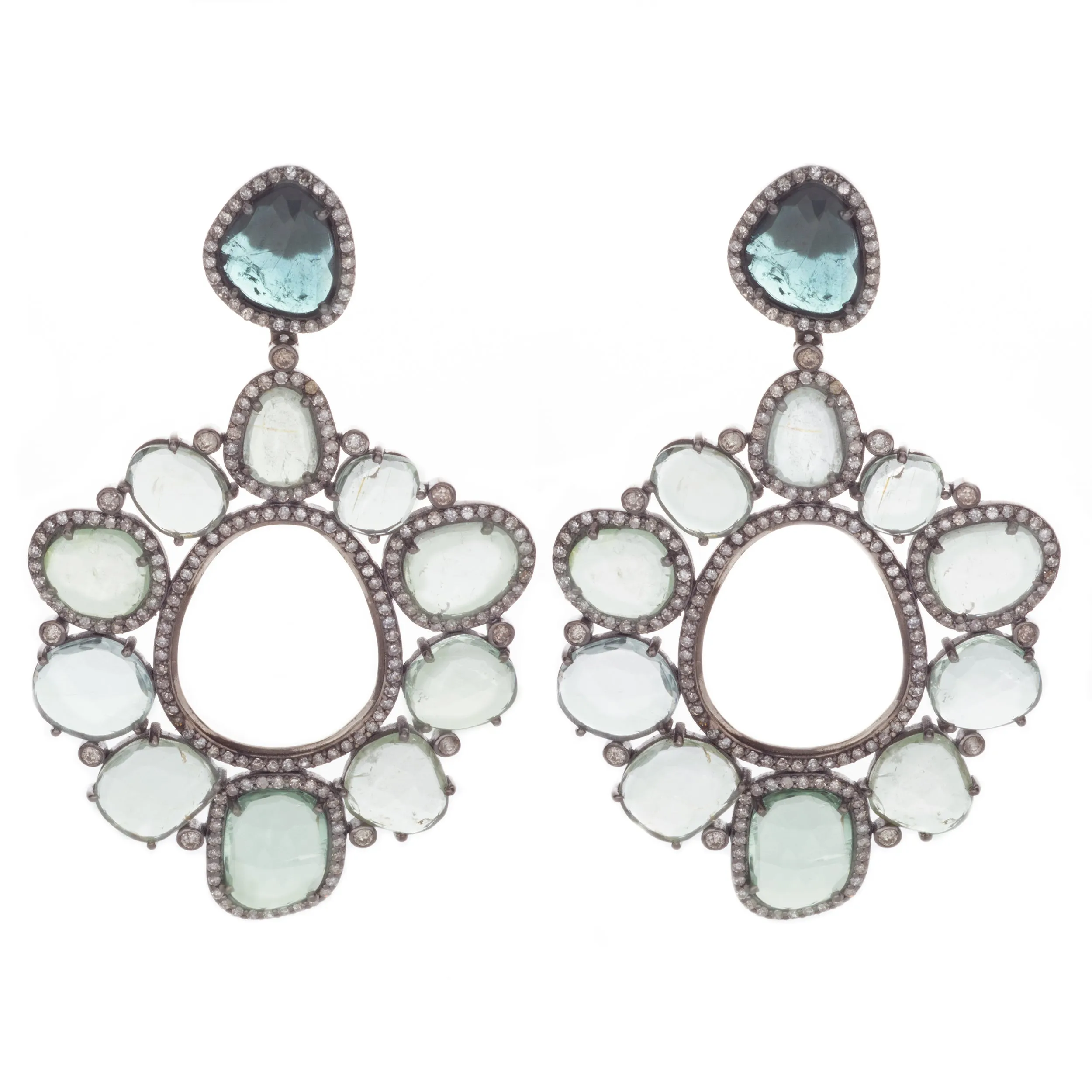 52ct Green Amethyst & Diamond Drop Earrings