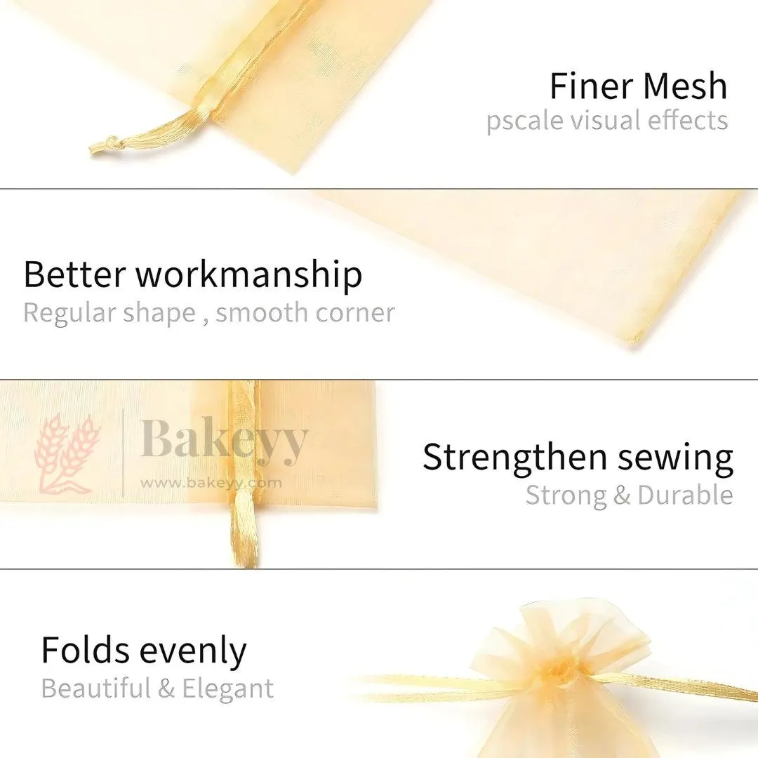 7x12cm| Gold Organza Drawstring Bag| Potli Bag for Gifting Chocolates, Jewellery| Perfect for Small Items| Pack of 50