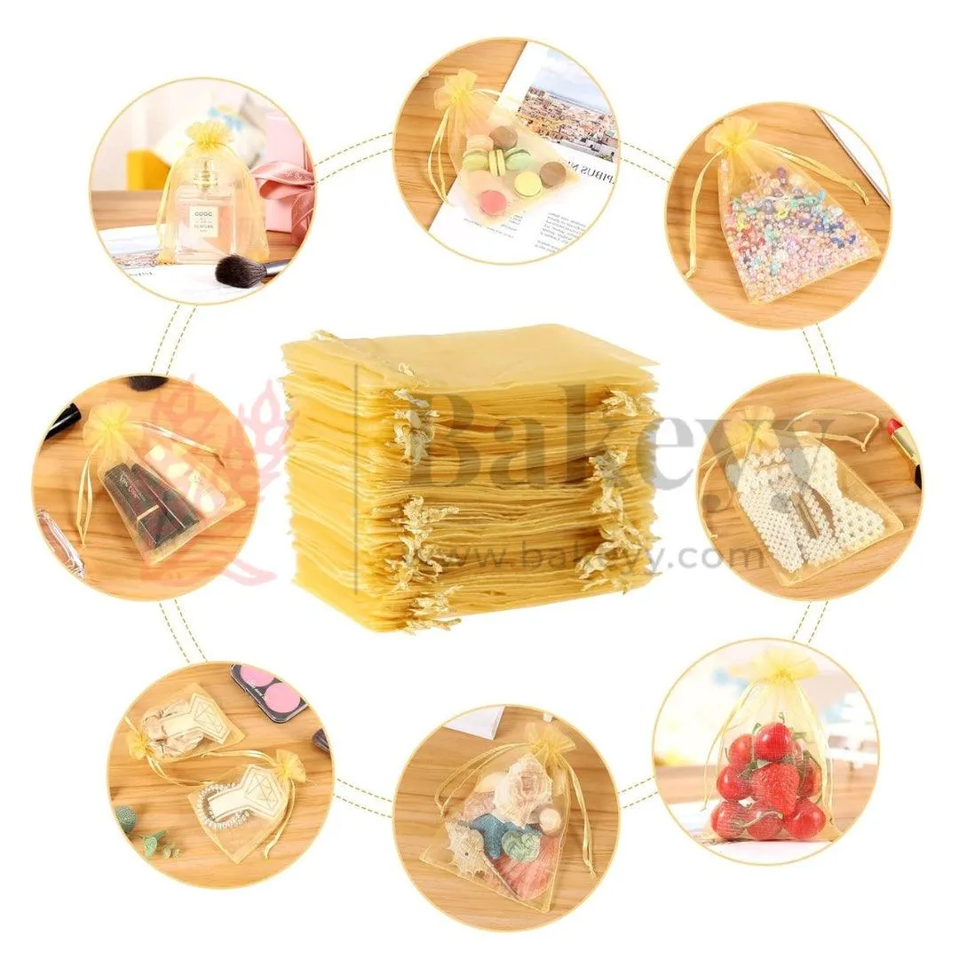 7x12cm| Gold Organza Drawstring Bag| Potli Bag for Gifting Chocolates, Jewellery| Perfect for Small Items| Pack of 50
