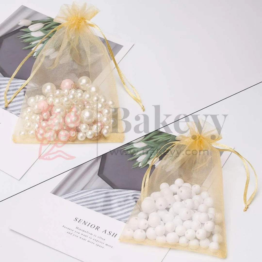 7x12cm| Gold Organza Drawstring Bag| Potli Bag for Gifting Chocolates, Jewellery| Perfect for Small Items| Pack of 50
