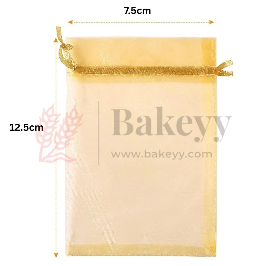 7x12cm| Gold Organza Drawstring Bag| Potli Bag for Gifting Chocolates, Jewellery| Perfect for Small Items| Pack of 50