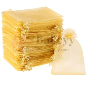 7x12cm| Gold Organza Drawstring Bag| Potli Bag for Gifting Chocolates, Jewellery| Perfect for Small Items| Pack of 50
