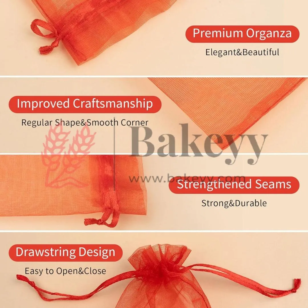 7x12cm| Red Organza Drawstring Bag| Potli Bag for Gifting Chocolates, Jewellery| Perfect for Small Items| Pack of 50