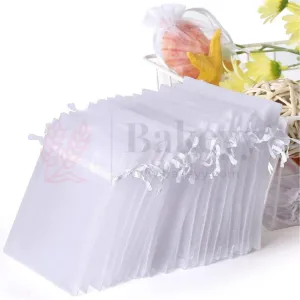 7x12cm| White Organza Drawstring Bag| Potli Bag for Gifting Chocolates, Jewellery| Perfect for Small Items| Pack of 50