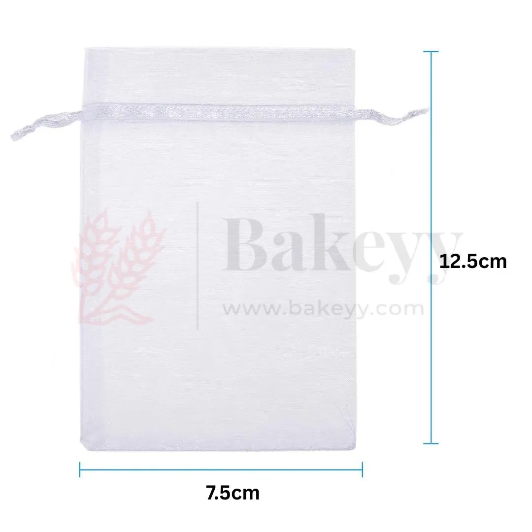 7x12cm| White Organza Drawstring Bag| Potli Bag for Gifting Chocolates, Jewellery| Perfect for Small Items| Pack of 50