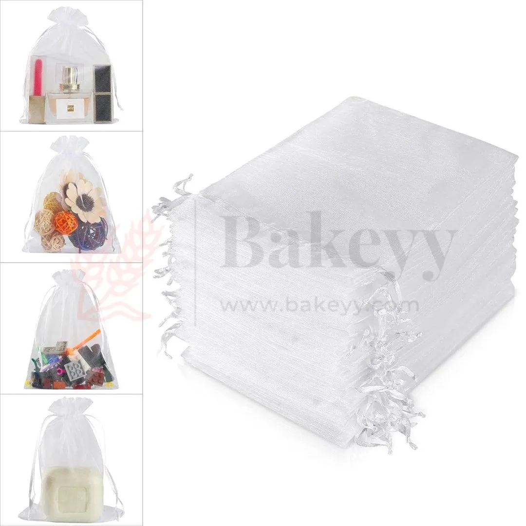 7x12cm| White Organza Drawstring Bag| Potli Bag for Gifting Chocolates, Jewellery| Perfect for Small Items| Pack of 50