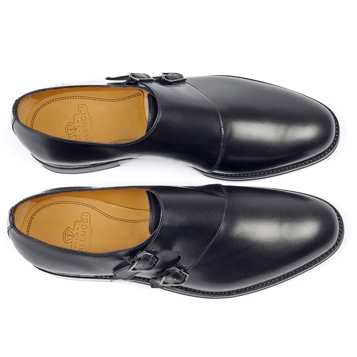 913 Alberto Double Monk Calfskin Leather Black