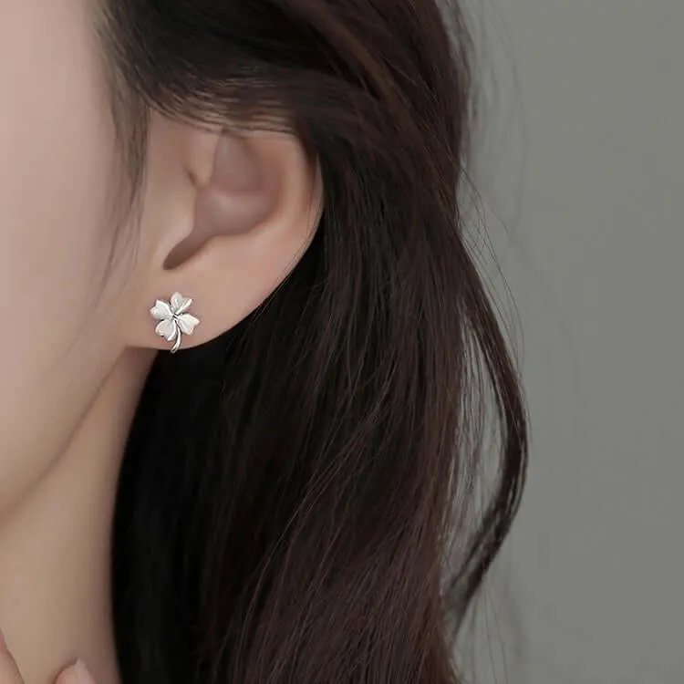 925 Silver Cat's Eye Four Leaf Clover Earrings