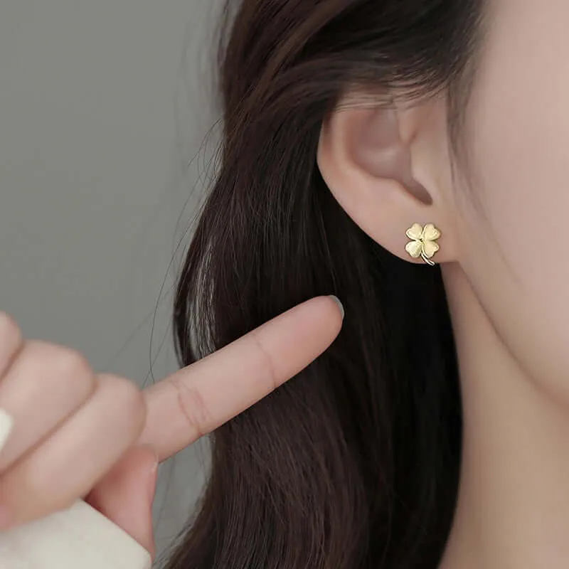 925 Silver Cat's Eye Four Leaf Clover Earrings