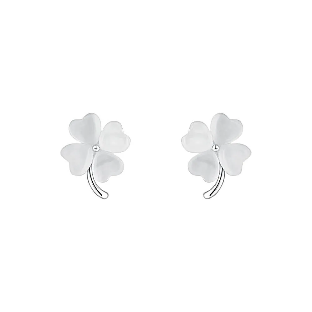 925 Silver Cat's Eye Four Leaf Clover Earrings