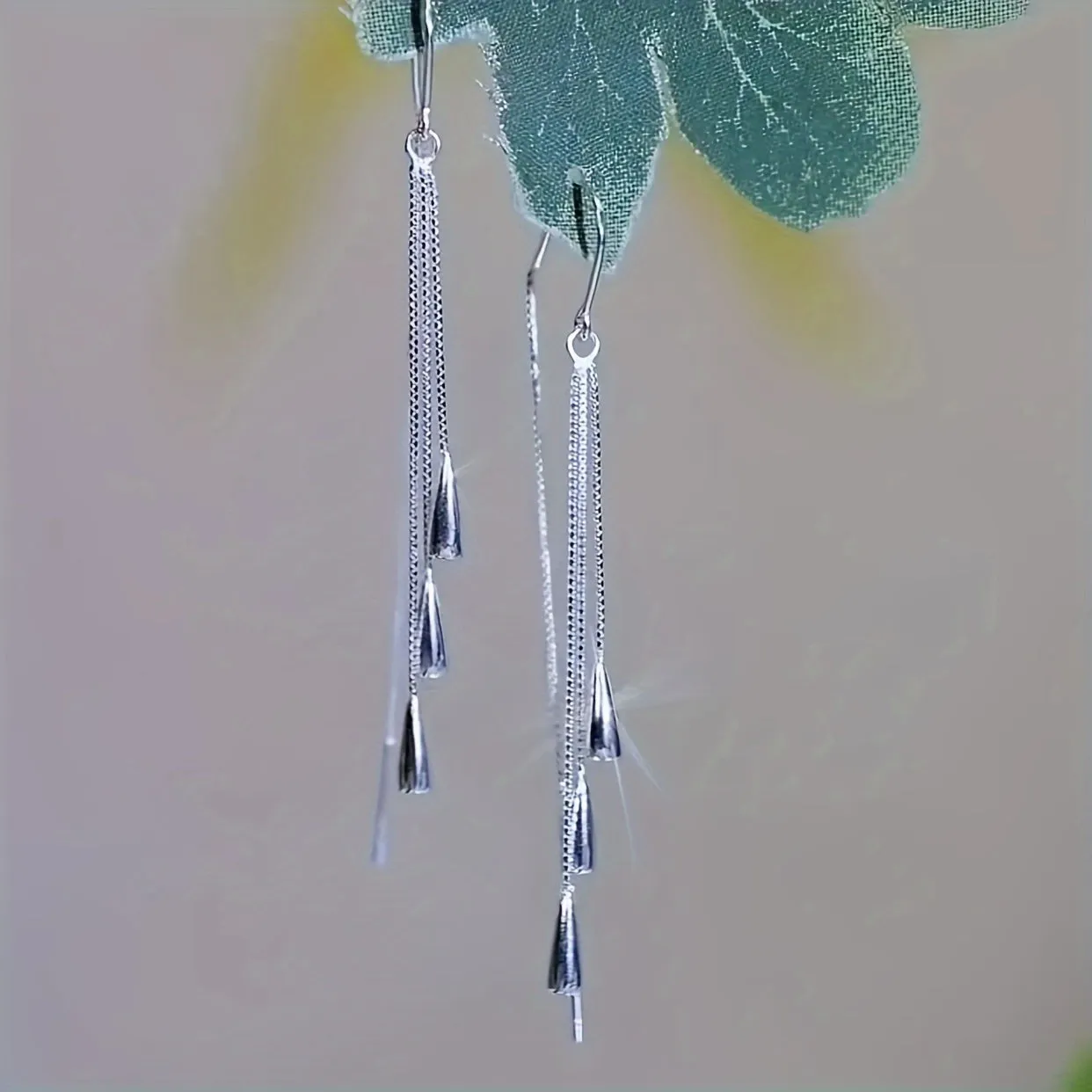 925 Silver Long Water Drop Tassel Earrings