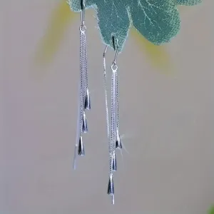 925 Silver Long Water Drop Tassel Earrings