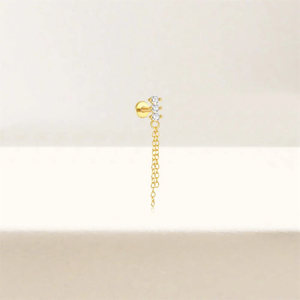 925 Silver Three Ball Tassel CZ Diamond Flat Earrings