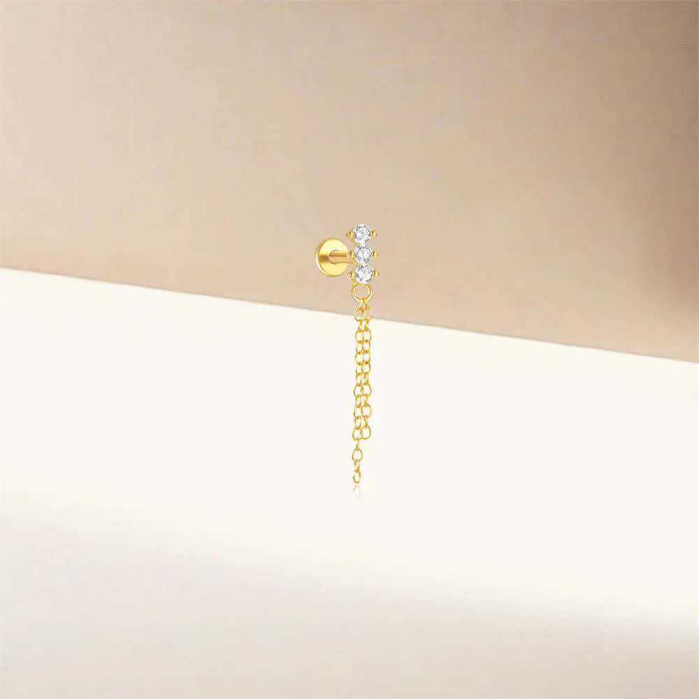 925 Silver Three Ball Tassel CZ Diamond Flat Earrings