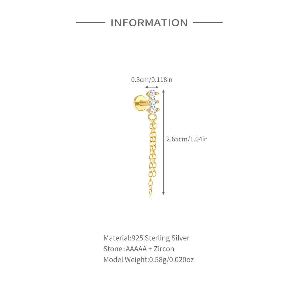 925 Silver Three Ball Tassel CZ Diamond Flat Earrings