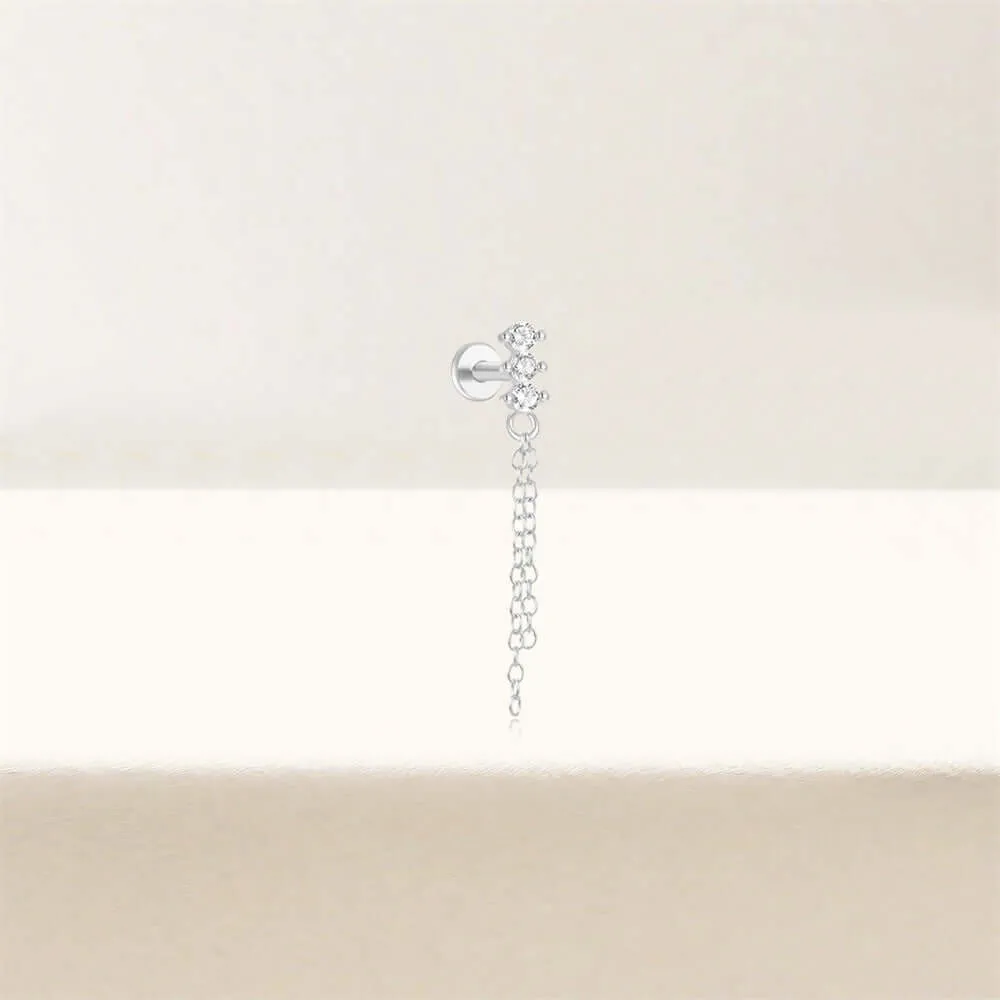 925 Silver Three Ball Tassel CZ Diamond Flat Earrings