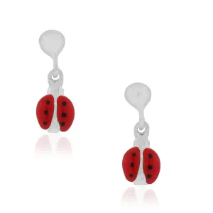 925 Sterling Silver Red Enamel Ladybug Girls Dangle Drop Earrings