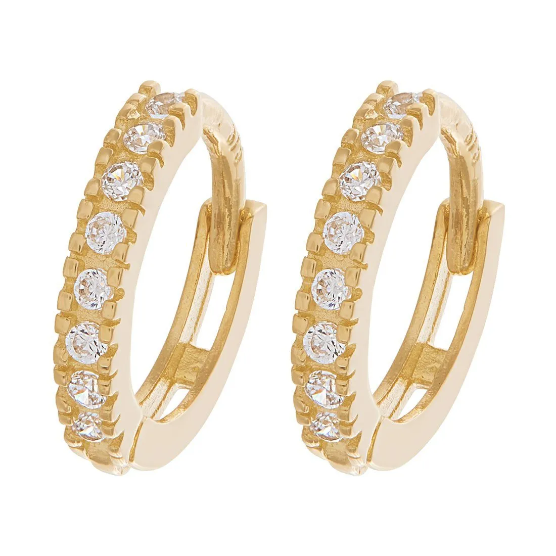 9ct Yellow Gold Hoop Claw Set Earrings with Cubic Zirconia