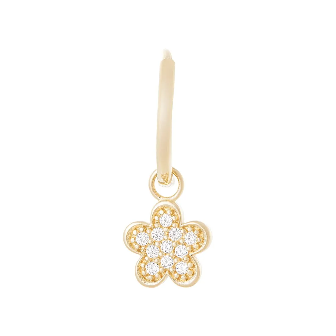 9ct Yellow Gold Pave Flower Charms Hoop Earrings with Cubic Zirconia