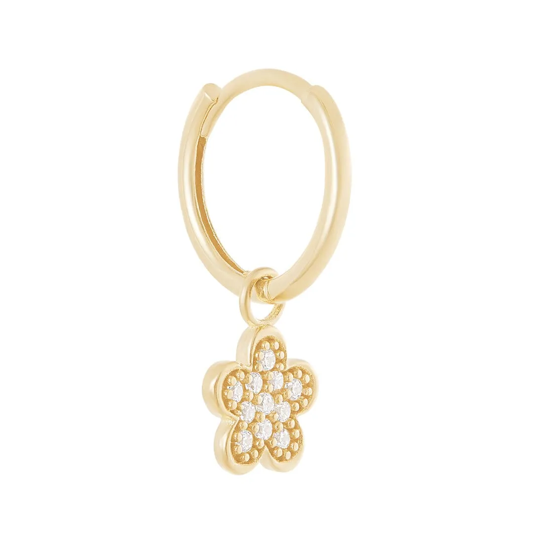 9ct Yellow Gold Pave Flower Charms Hoop Earrings with Cubic Zirconia