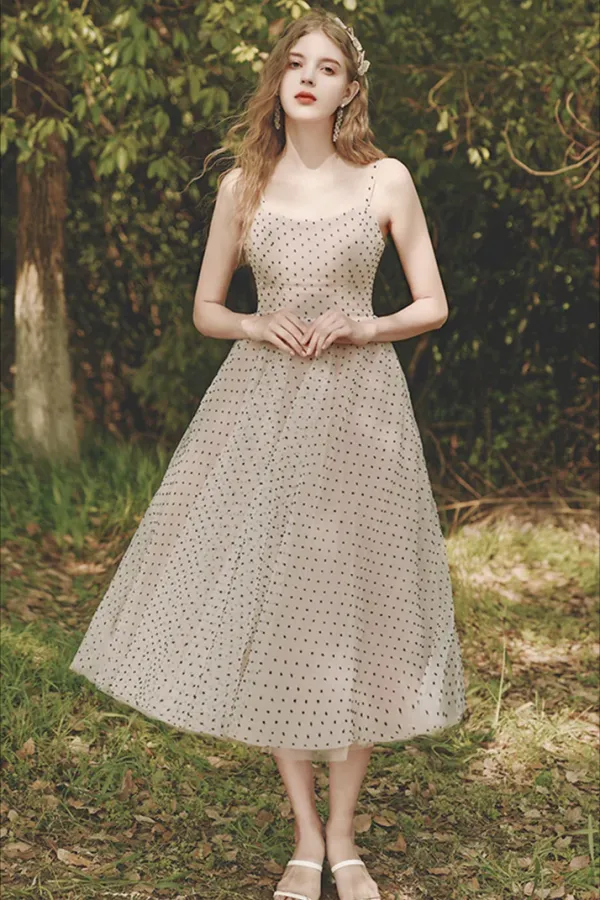 A Line Cute Tulle Tea Length Prom Dress APP0802