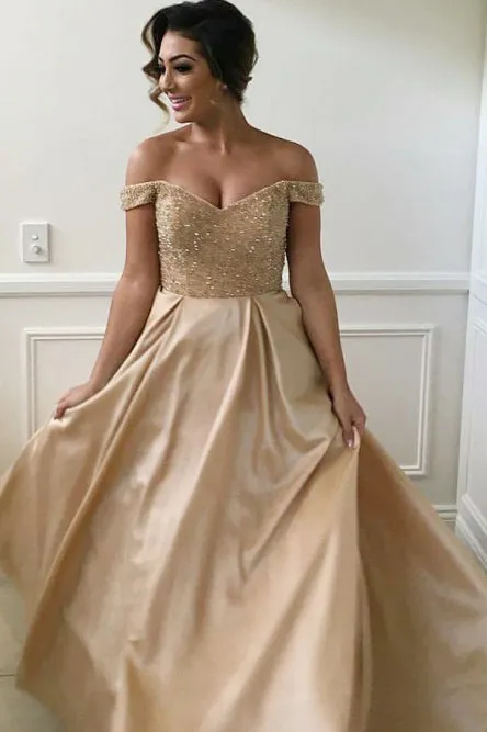A-Line Off-the-Shoulder Bridesmaid Dress with Sequins Pockets OHS031
