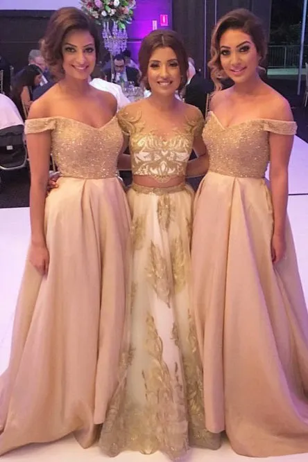 A-Line Off-the-Shoulder Bridesmaid Dress with Sequins Pockets OHS031