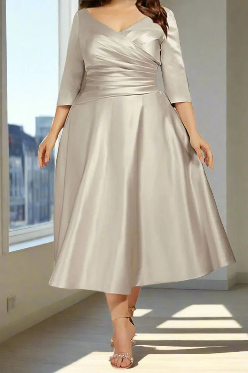 A Line Satin Tea Length Mother of The Bride Dresses