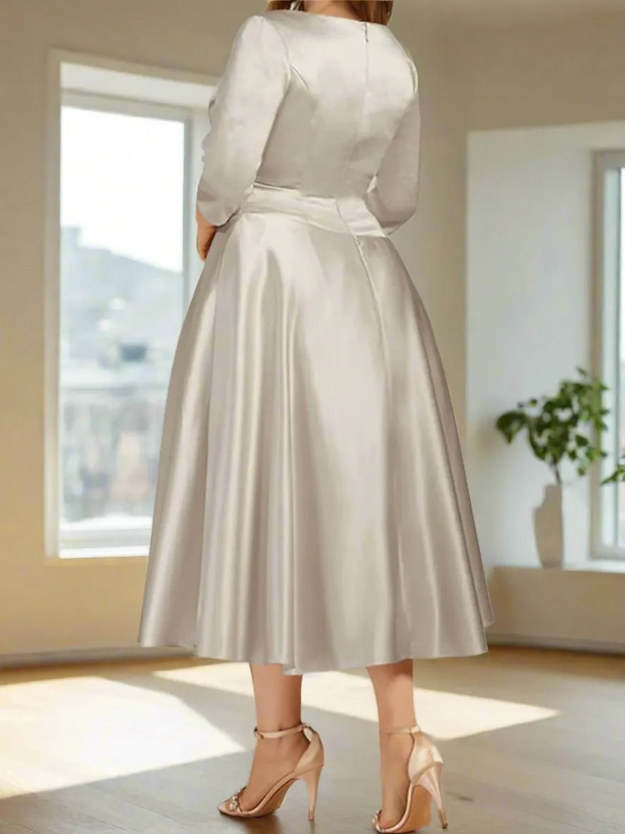 A Line Satin Tea Length Mother of The Bride Dresses