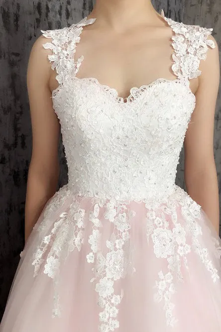 A-Line Scoop Open Back Sweep Train Ombre Wedding Dress with Appliques OHD010