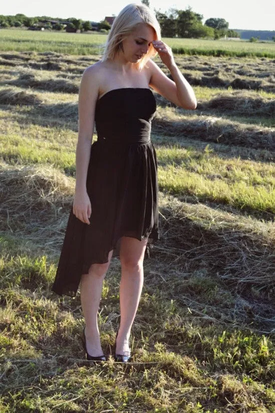 A-line Strapless Hi-low Length Chiffon Sleeveless Prom Dress