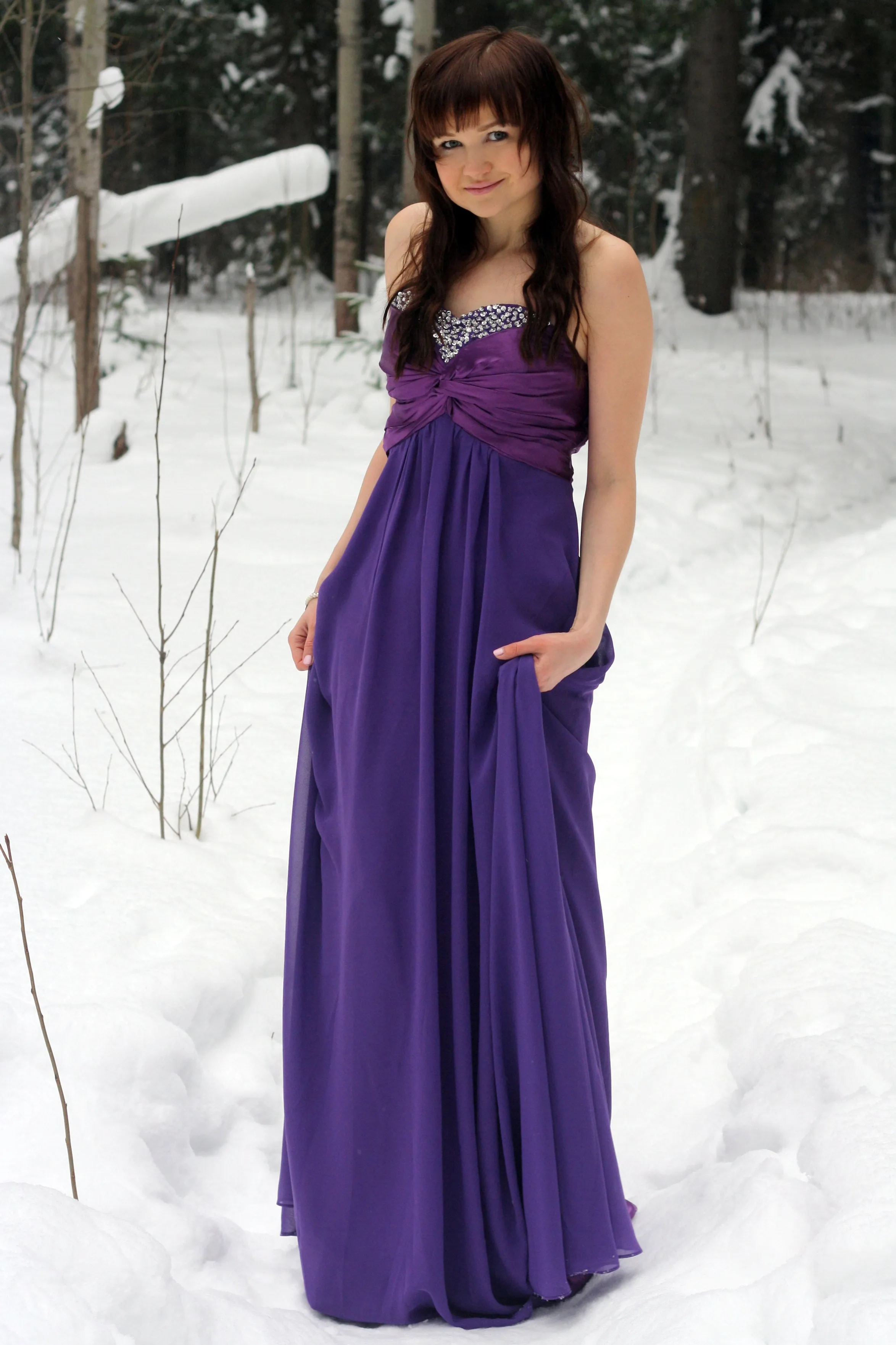 A-line Sweetheart Floor Length Chiffon Rhinestone Prom Dress