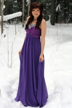 A-line Sweetheart Floor Length Chiffon Rhinestone Prom Dress