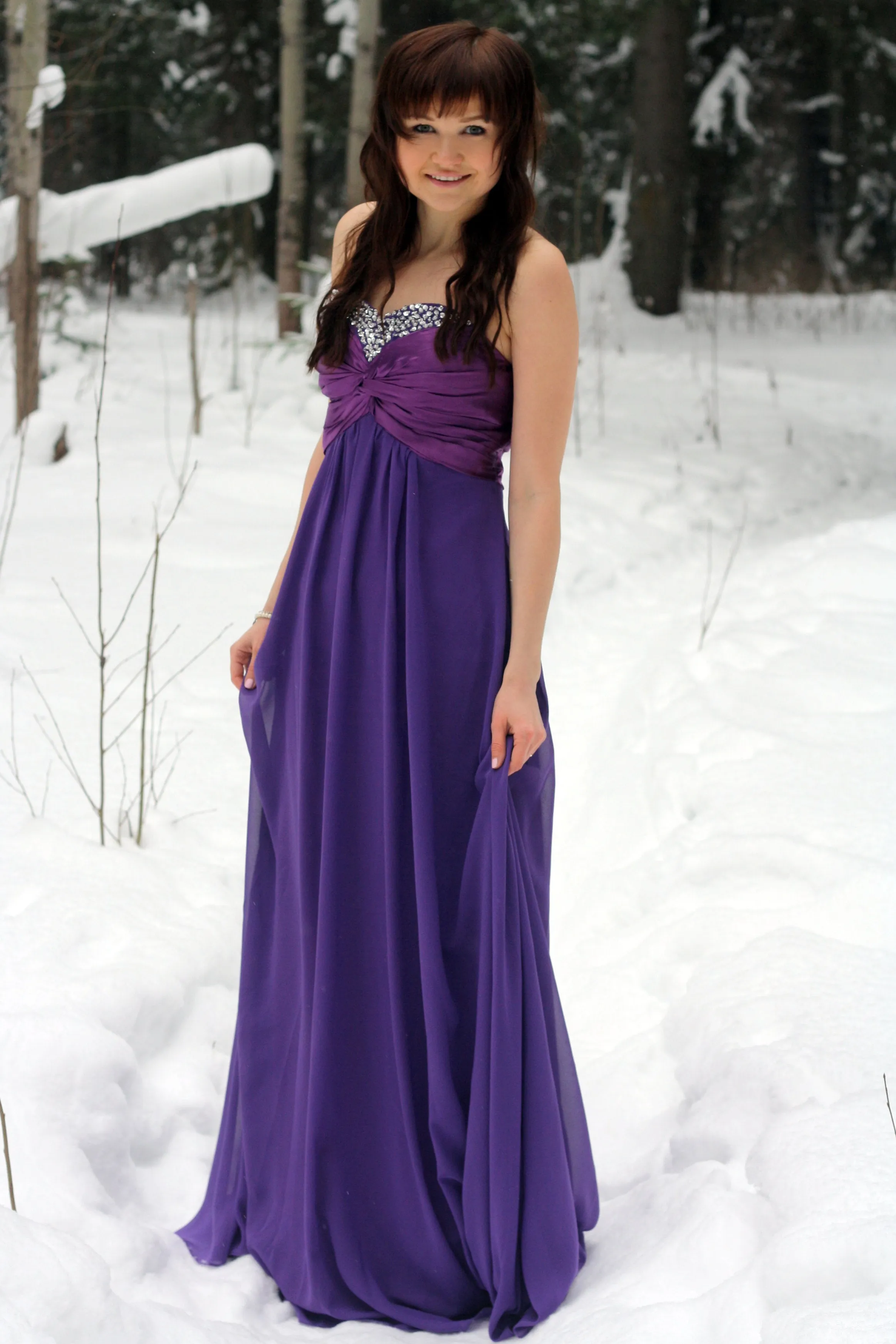 A-line Sweetheart Floor Length Chiffon Rhinestone Prom Dress