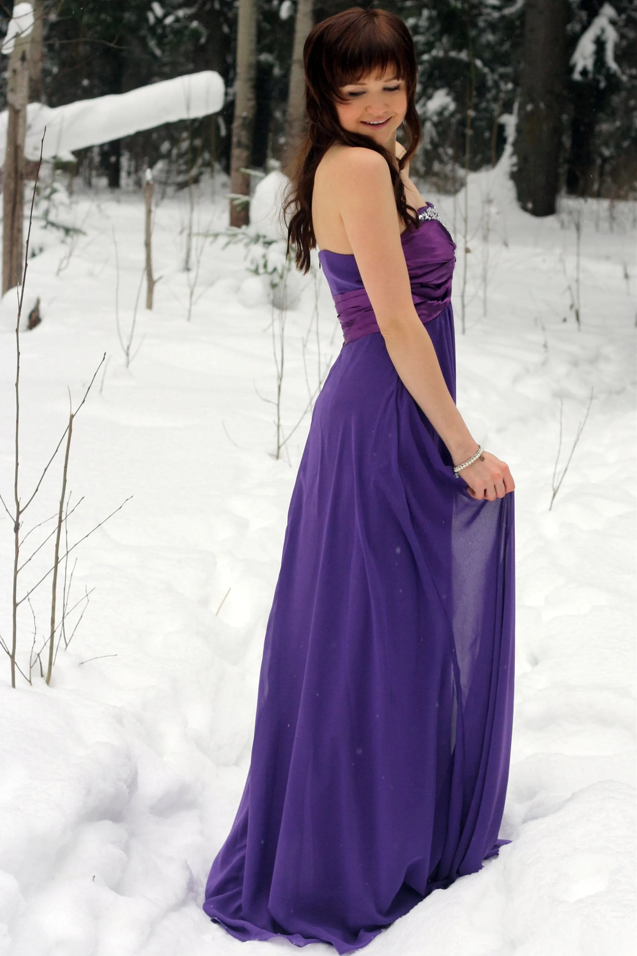A-line Sweetheart Floor Length Chiffon Rhinestone Prom Dress